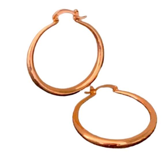 18k Rose Gold Plated Hoop Earrings, Minimalist Polished Large Round Hoops NEW - Picture 8 of 10